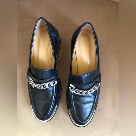 Barbara Bui Black Leather Silver Chain Link Loafers 37 - Picture 6 of 13